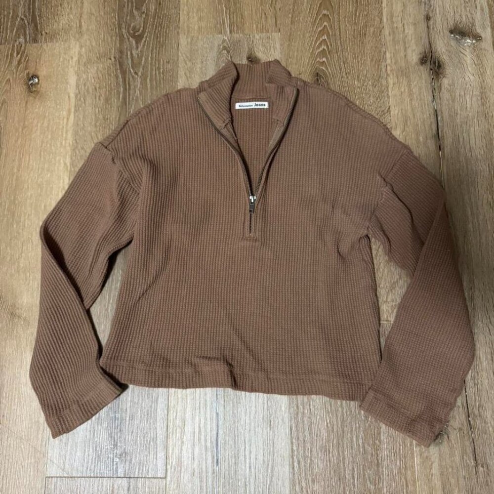 Reformation Brown Half Zip Waffle Sweater Size XS
